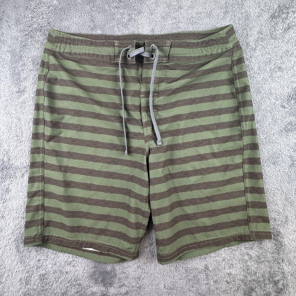 prAna Board Shorts‎ Mens Size 32 Green Striped Tribal Geometric Swim Trunks